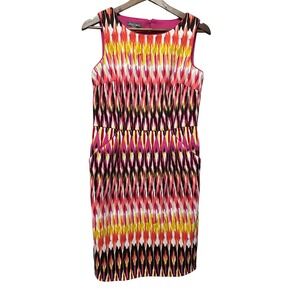 Pink Yellow Swirl‎ Print Dress Size 8 Polyester Spandex Lined